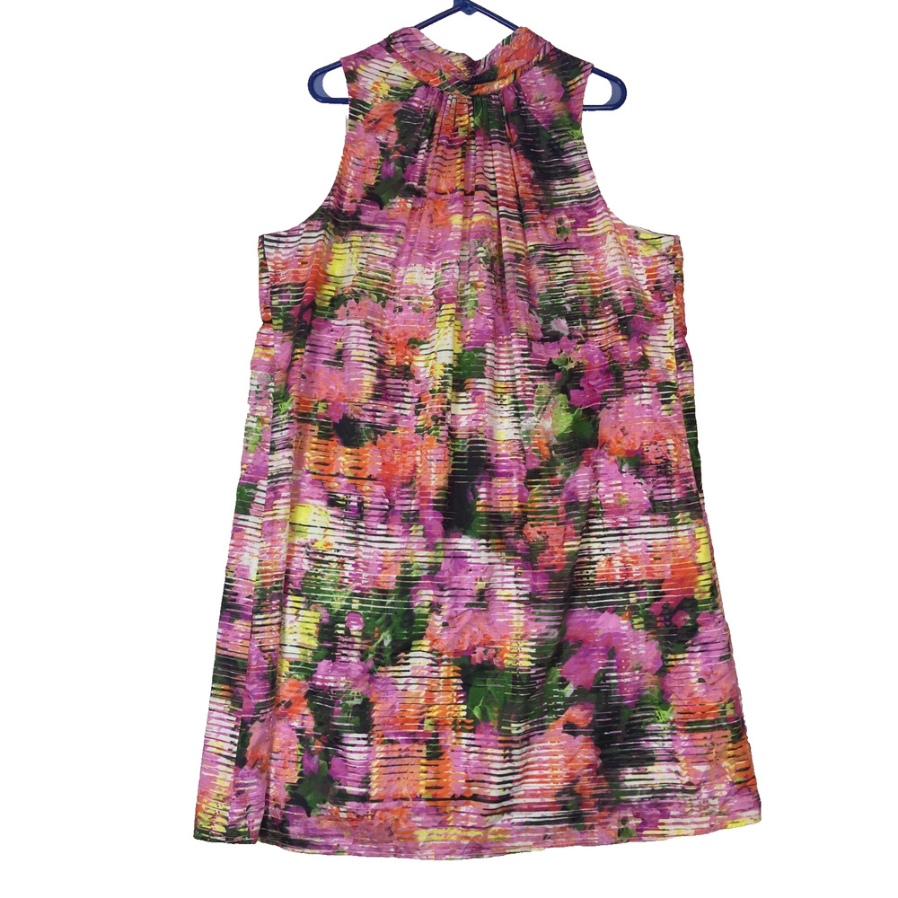 London Times Tank Dress Womens 16W Multicolor Floral Sleeveless Tie Back